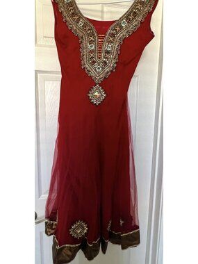 Red Indian Anarkali 3 Piece Outfit